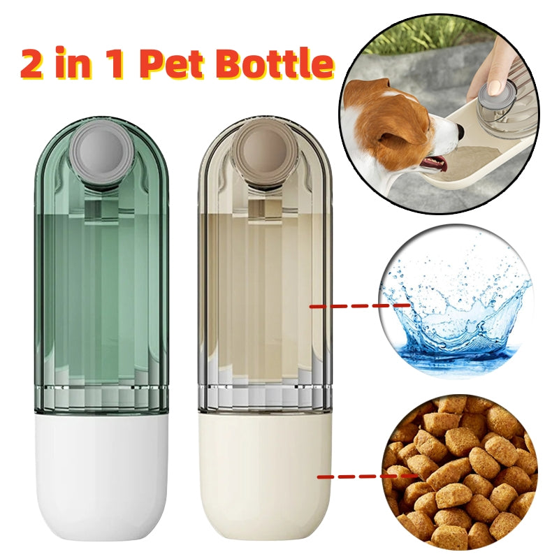 2-in-1 Portable Pet Water & Feeding Cup – Green Dog Walking Bottle, Outdoor Travel Pet Supplies